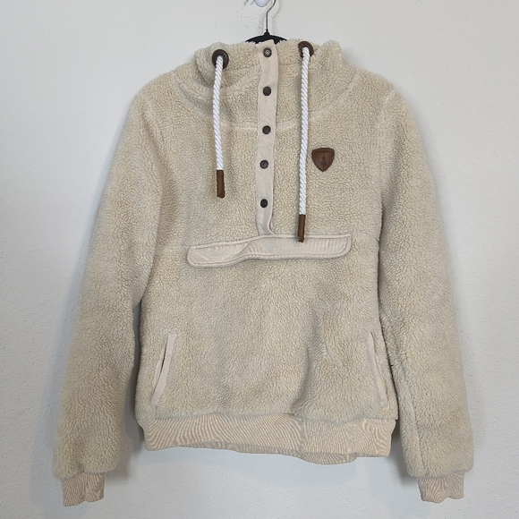 Wanakome Mara Oatmeal Sherpa Teddy Hoodie Size Medium - Picture 1 of 12